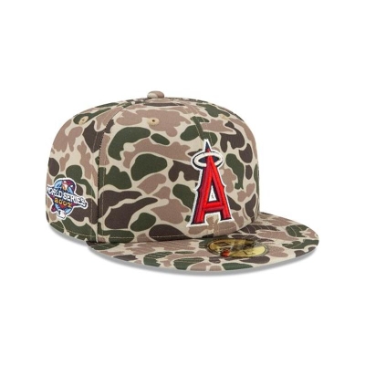 Green Los Angeles Angels Hat - New Era MLB Duck Camo 59FIFTY Fitted Caps USA7269843